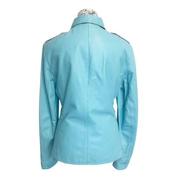 Source Unknown Women’s Aqua Leather Jacket - Picture 7 of 11
